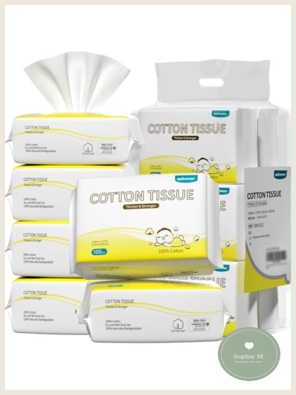 100% Cotton Dry Baby Wipes 600 Ct Gentle Hypoallergenic Unscented